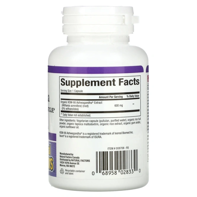 Natural Factors, Stress-Relax, ашваганда, Sensoril, 60 вегетарианских капсул