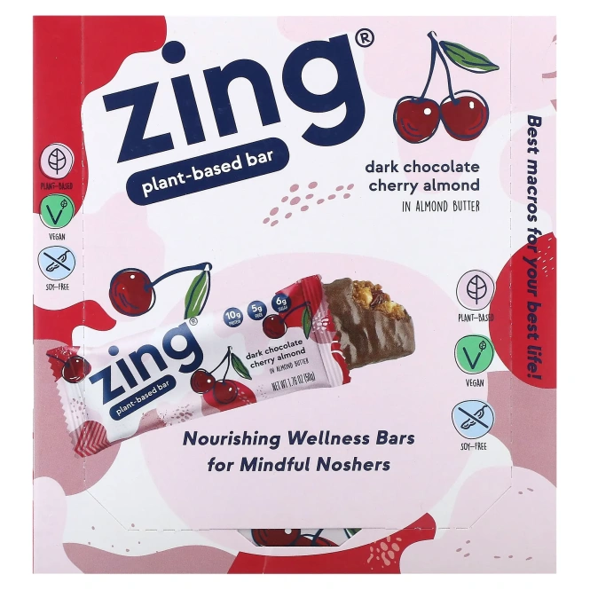 Zing, Vitality Батончик Темный шоколад Вишня Миндаль 12 батончиков