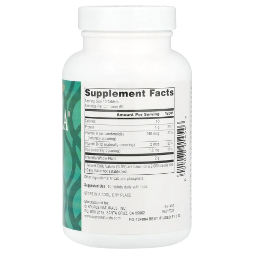 Source Naturals, Хлорелла с островов Яэяма, 200 мг, 600 таблеток