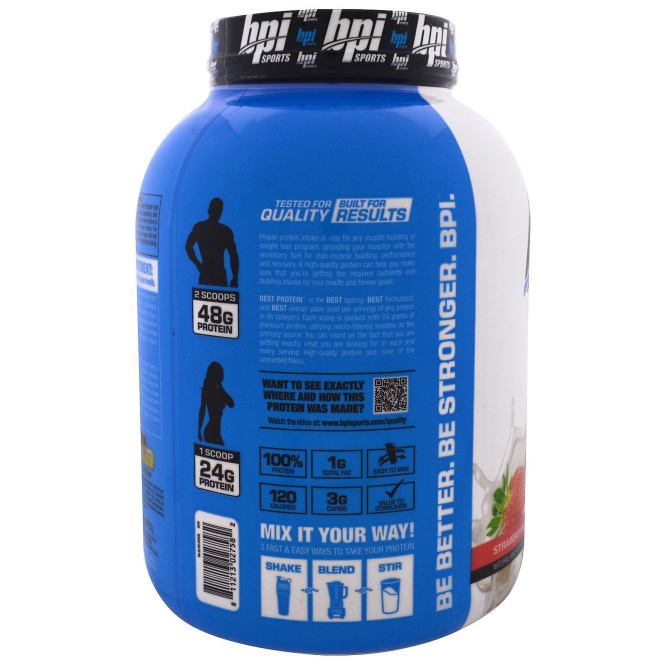 BPI Sports, Лучший креатин, передовая формула 100%-ного протеина, клубника и сливки, 5,2 фунта (2376 г)