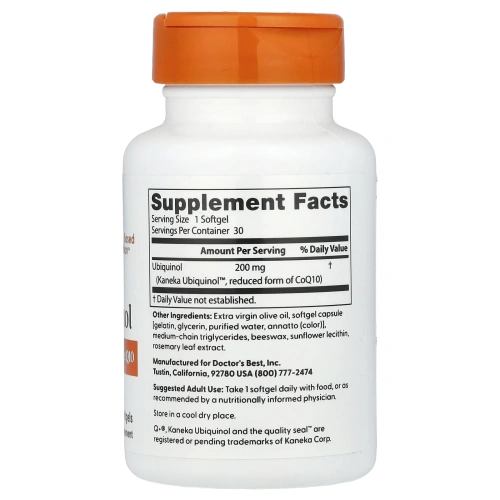 Doctor's Best, Убихинол с Kaneka, 200 мг, 30 мягких желатиновых капсул