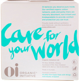 Oi, Ультратонкие прокладки из органического хлопка с крылышками, супер, 10 штук