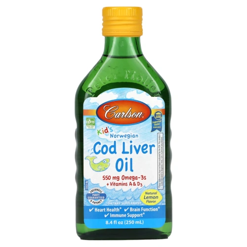 Carlson Kids Norwegian Cod Liver Oil 550mg Omega-3 + Vitamins A &D3, 8,4 жидк. унц. (250 мл)