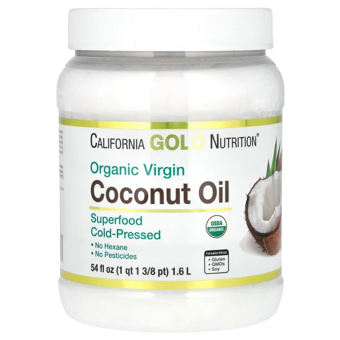 Органическое нерафинированное кокосовое масло California Gold Nutrition холодного отжима, Суперпродукт, 54 fl oz (1.6 L)