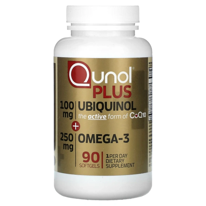 Qunol, Плюс убихинол и омега-3, 100 мг + 250 мг, 90 мягких таблеток