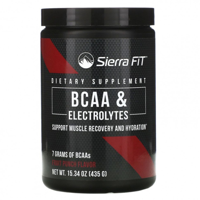 Sierra Fit, аминокислоты с разветвленными цепями (BCAA) и электролиты, 7 г BCAA, со вкусом фруктового пунша, 435 г (15,34 унции)