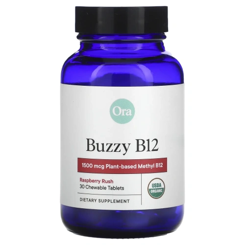 Ora, Buzzy B12, малина, 1500 мкг, 30 жевательных таблеток