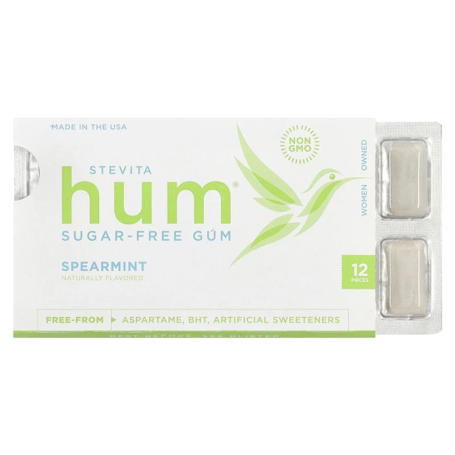 Stevita Naturals, Hum®, жевательная резинка без сахара, мята, 12 шт.