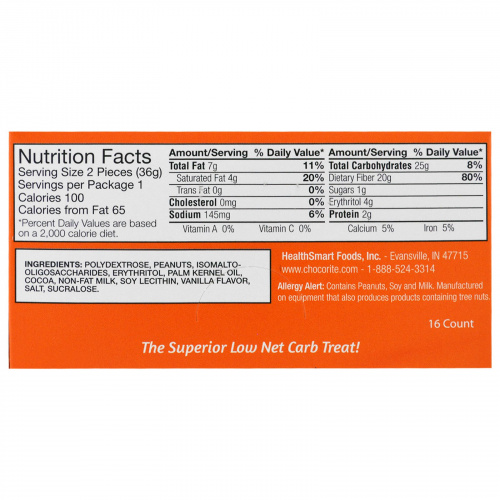 HealthSmart Foods, Inc., ЧокоРайт, кексы с арахисовым маслом, 16 пакетов, по 1,27 унции (36 г) каждый