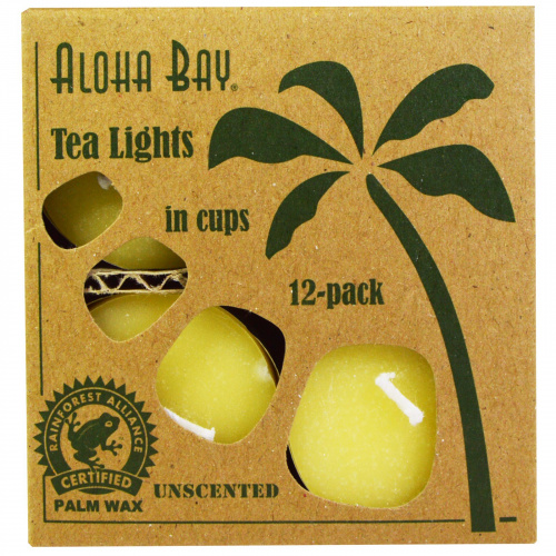 Aloha Bay, Свечи из пальмового воска, чайные свечи, без запаха, кремовые, 12 штук в упаковке