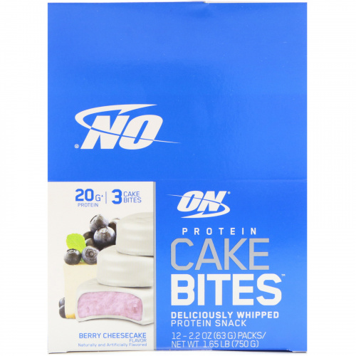 Optimum Nutrition, Кусочки протеинового торта, Ягодный чизкейк, 12 батончиков, 2,2 унц. (63 г) каждый