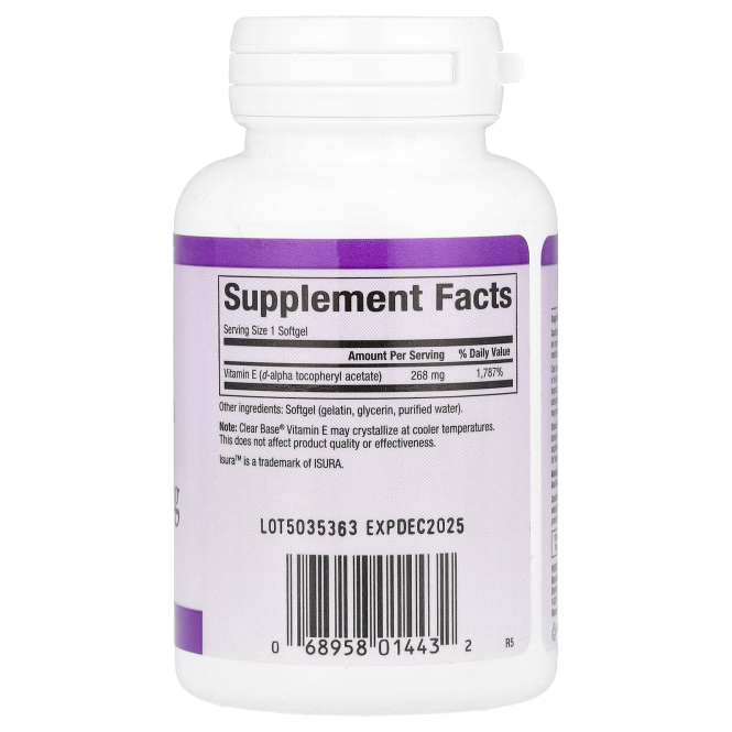 Natural Factors, Clear Base Vitamin E, 268 мг (400 МЕ), 60 мягких таблеток