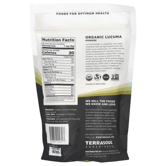 Terrasoul Superfoods, Порошок лукумы, золото инков, 16 унций (454 г)