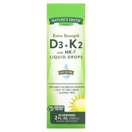 Nature's Truth, Extra Strength D3 + K2 с жидкими каплями MK-7, 59 мл (2 жидк. унц.)