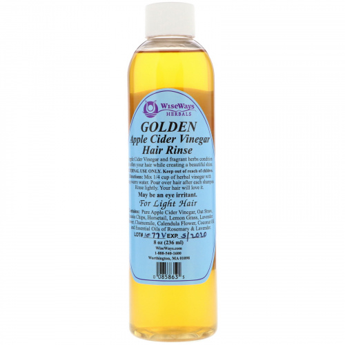 WiseWays Herbals, LLC, Golden, ополаскиватель для волос с яблочным уксусом, для светлых волос, 236 мл