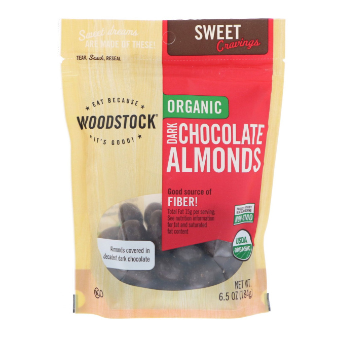 Woodstock, Миндаль в темном шоколаде, натуральный, 6.5 унций (184 г)