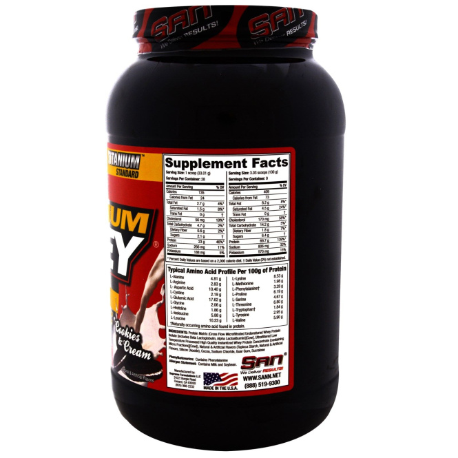 SAN Nutrition, 100% чистая титаническая молочная сыворотка, Печенье со сливками, 33 унции (924 г)