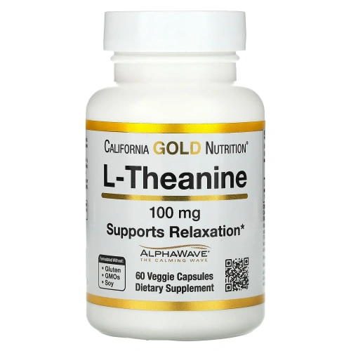 California Gold Nutrition, L-теанин, AlphaWave, способствует расслаблению, успокоению и концентрации, 100 мг, 60 вегетарианских капсул