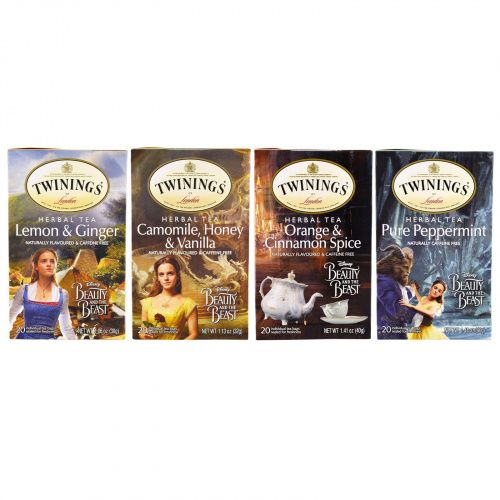 Twinings, Набор травяных чаев, специальная серия, Красавица и Чудовище, 4 коробки по 20 пакетиков