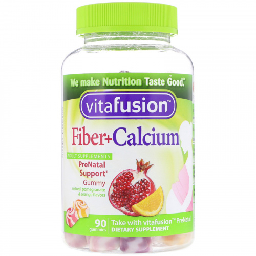 VitaFusion, Fiber + Calcium Prenatal Support, Natural Pomegranate & Orange Flavor, 90 Gummies