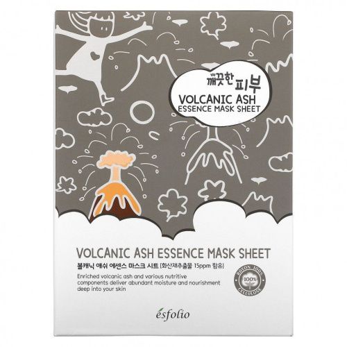 Esfolio, Volcanic Ash Essence Beauty Mask Sheet, 10 Sheets, 0.85 fl oz (25 ml) Each