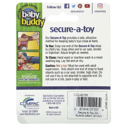 Baby Buddy, Secure-A-Toy, для детей от 4 месяцев, черный и серый, 2 ремешка