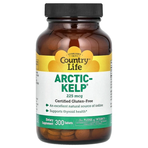Бурые Водоросли в Таблетках Country Life Arctic-Kelp (норвежская ламинария) 225 мкг, 300 таблеток