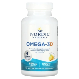 Nordic Naturals, Омега-3D, со вкусом лимона, 1000 мг, 120 желатиновых капсул