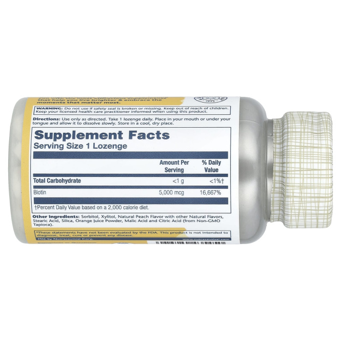 Solaray, Биотин, пряный фруктовый аромат, 5000 мкг, 60 пастилок