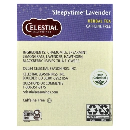 Celestial Seasonings, Herbal Tea, Sleepytime® и лаванда, без кофеина, 20 чайных пакетиков, 30 г (1,1 унции)