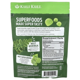 Kuli Kuli, Supe Gummies, моринга и суперзелень, со вкусом зеленого яблока, 60 жевательных таблеток с суперфудами