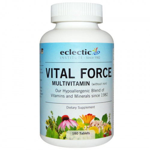 Eclectic Institute, Vital Force, мультивитамины, без железа, 180 таблеток