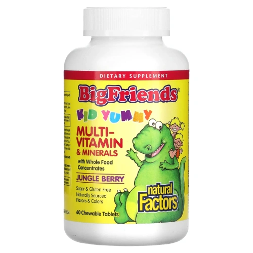 Natural Factors, "Большие друзья", жевательный мультивитаминный комплекс с минералами, со вкусом ягод из джунглей, 60 жевательных таблеток