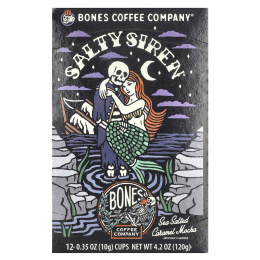 Bones Coffee Company, Salty Siren, кофейные чашки, мокко с морской соленой карамелью, 12 чашек по 10 г (0,35 унции)