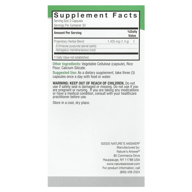 Nature's Answer, Эхинацея и астрагал, 1425 мг, 90 растительных капсул