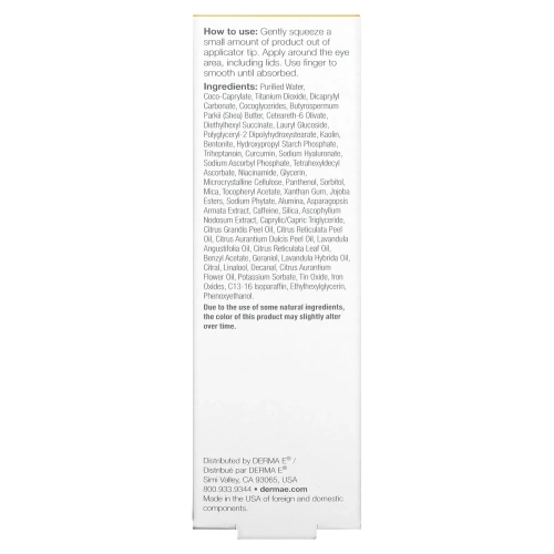 DERMA E, крем с витамином С от темных кругов под глазами, 14 г (0,5 унции)