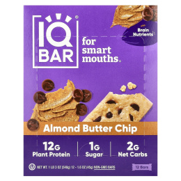 IQBAR, Plant Protein Bar, чипсы из миндального масла, 12 батончиков, по 45 г (1,6 унции)