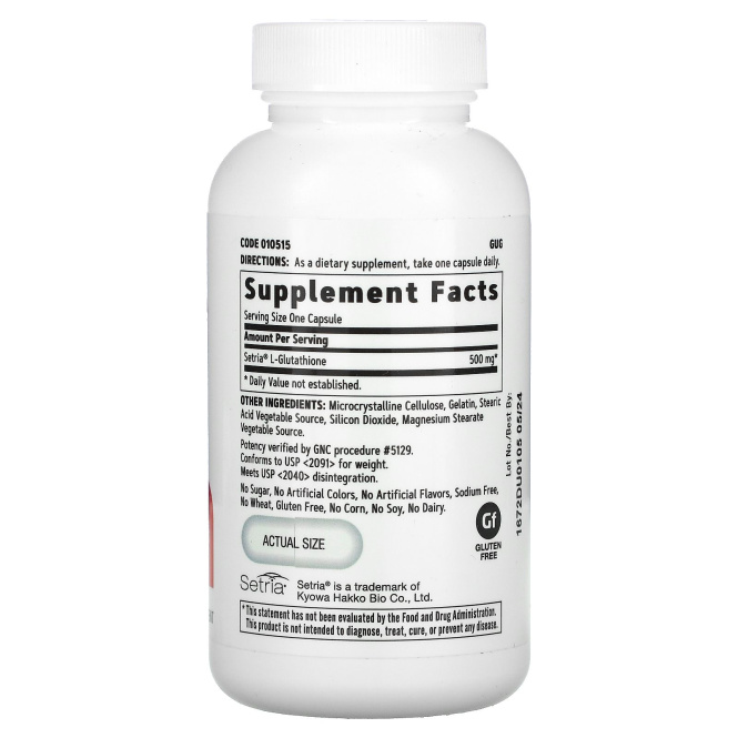 GNC, Glutathione, 500 mg, 60 Capsules