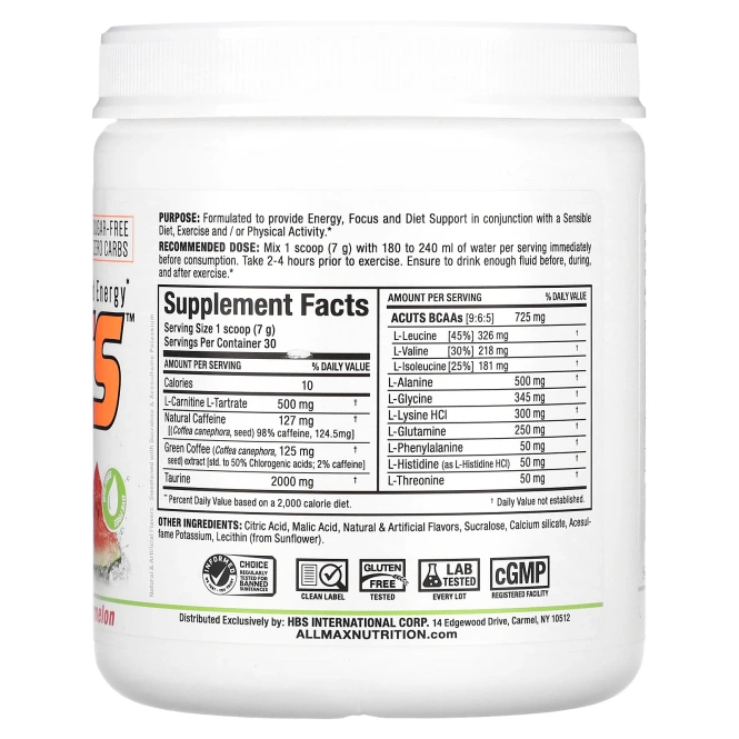 ALLMAX, ACUTS, Energy-Charged Energy, арбуз, 210 г (7,4 унции)