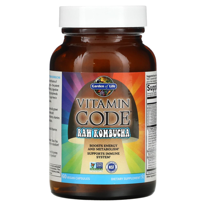 Garden of Life, Vitamin Code, Сырой комбуча, 60 веганских капсул UltraZorbe