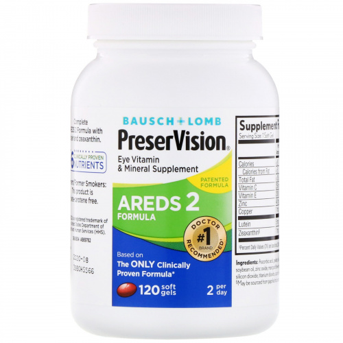 Bausch & Lomb, PreserVision, AREDS 2 Formula, Eye Vitamin & Mineral Supplement, 120 Soft Gels