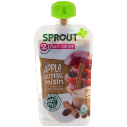 Sprout Organic, Детское питание, Этап 2, Яблоко, овес, изюм с корицей, 4 унц. (113 г)