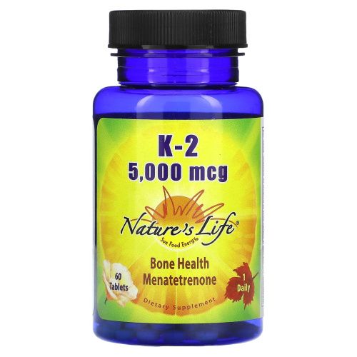 Nature's Life, K2, менатетренон, 5000 мкг, 60 таблеток