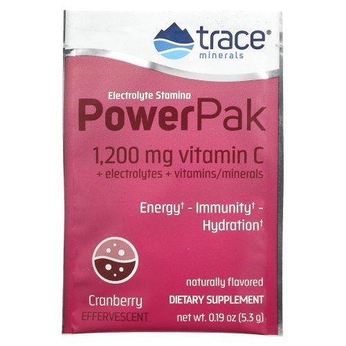 Trace Minerals Research, Электролиты Stamina Power Pak, клюква, 1200 мг, 30 пакетов. по 5,3 г каждый