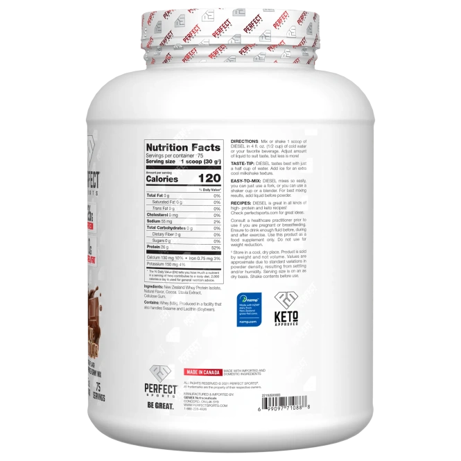 PERFECT Sports, Diesel, изолят сыворотки из Новой Зеландии, молочный шоколад, 2,27 кг (5 фунтов)