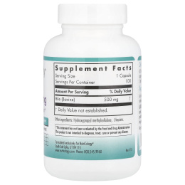 Nutricology, Бычья желчь, 500 мг, 100 растительных капсул