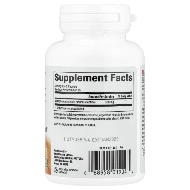 Natural Factors, RegenerLife®, NMN Surge, 60 вегетарианских капсул (150 мг на капсулу)