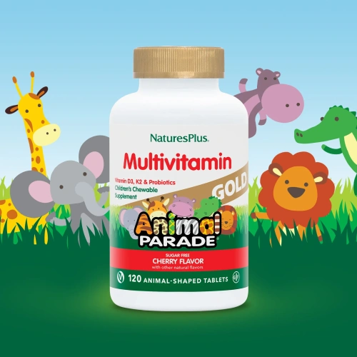 Nature's Plus, Source of Life Animal Parade Gold, Children's Chewable Multi-Vitamin & Mineral Supplement, Natural Cherry Flavor, 120 Animal-Shaped Tablets