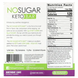 No Sugar Company, Keto Bar™, праздничный торт, 12 батончиков, по 40 г (1,41 унции)