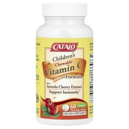 CATALO, жевательная добавка с витамином C для детей, 100 мг, 60 вегетарианских жевательных таблеток (50 мг в одной таблетке)